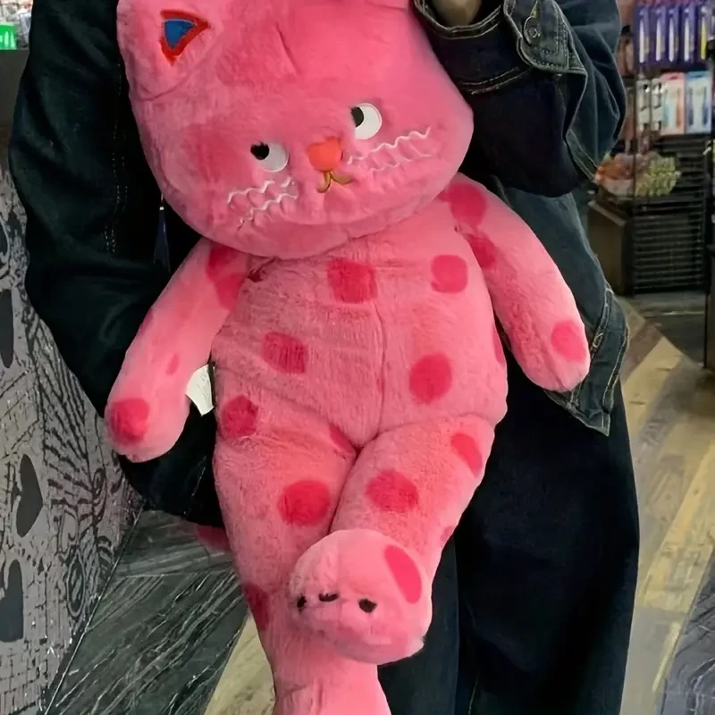 Peluche de gato grande de lunares rosa y negro de 60 cm/23,62 pulgadas