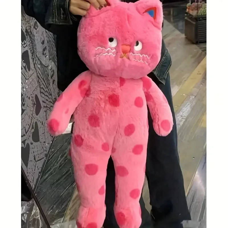 Peluche de gato grande de lunares rosa y negro de 60 cm/23,62 pulgadas