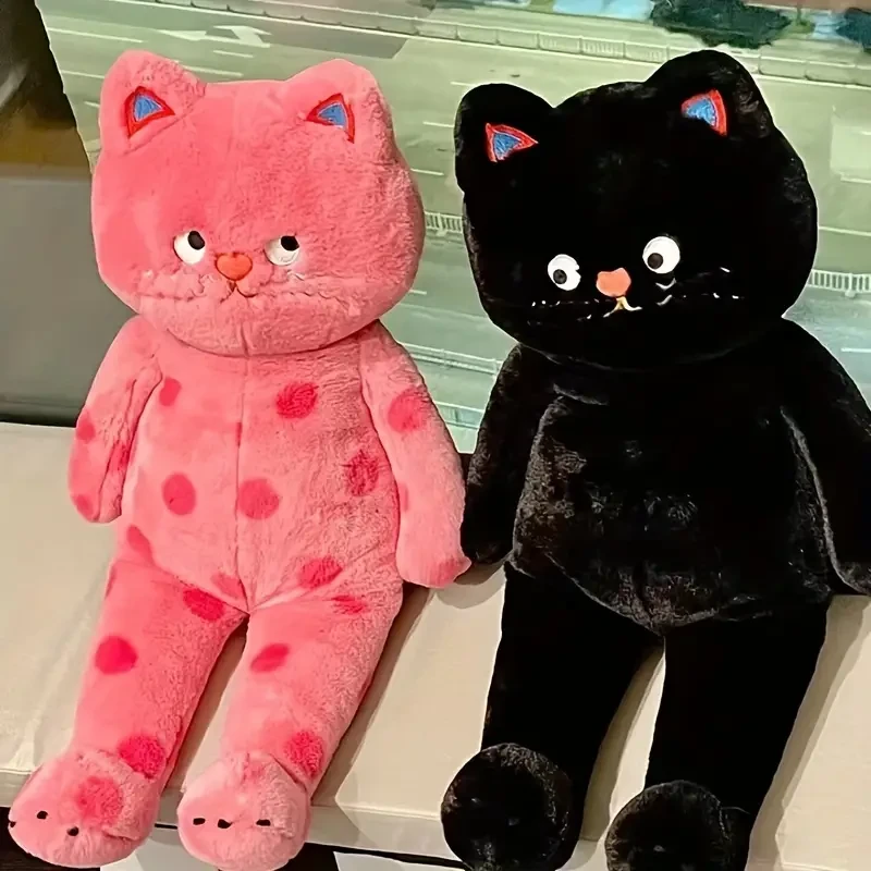 Peluche de gato grande de lunares rosa y negro de 60 cm/23,62 pulgadas