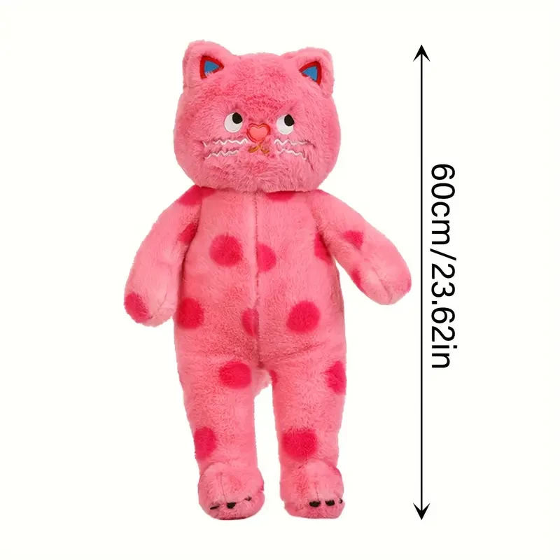 Peluche de gato grande de lunares rosa y negro de 60 cm/23,62 pulgadas