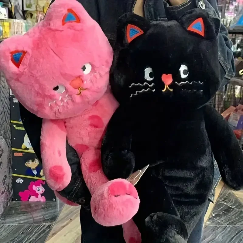 Peluche de gato grande de lunares rosa y negro de 60 cm/23,62 pulgadas