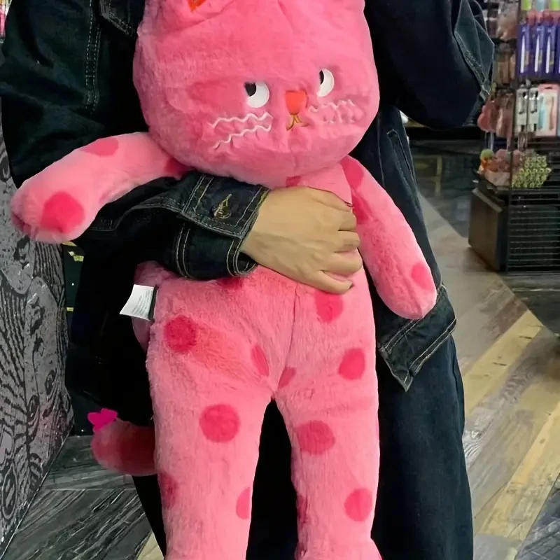 Peluche de gato grande de lunares rosa y negro de 60 cm/23,62 pulgadas