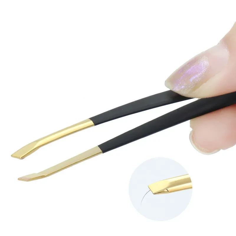 Pinzas de belleza de acero inoxidable con clip oblicuo para cejas
