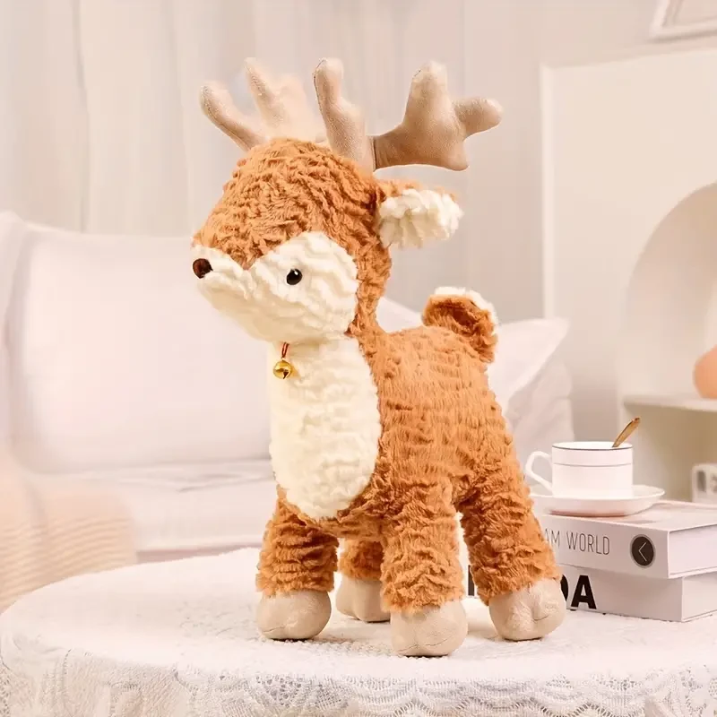 Lindo muñeco de peluche de alce, muñeco de peluche de cervatillo, muñeco de reno navideño,