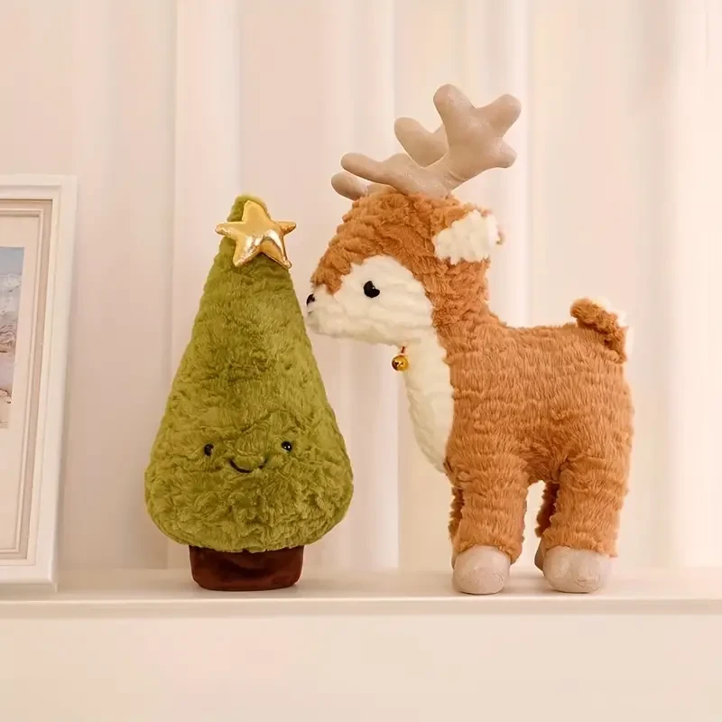 Lindo muñeco de peluche de alce, muñeco de peluche de cervatillo, muñeco de reno navideño,