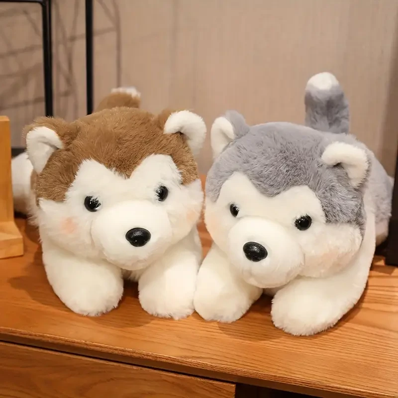 Simulación de almohada de peluche de husky acostado, juguete de peluche de husky acostado