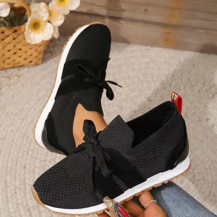 Zapatos planos de malla con cordones para mujer, transpirables, informales, con cuñas para caminar.