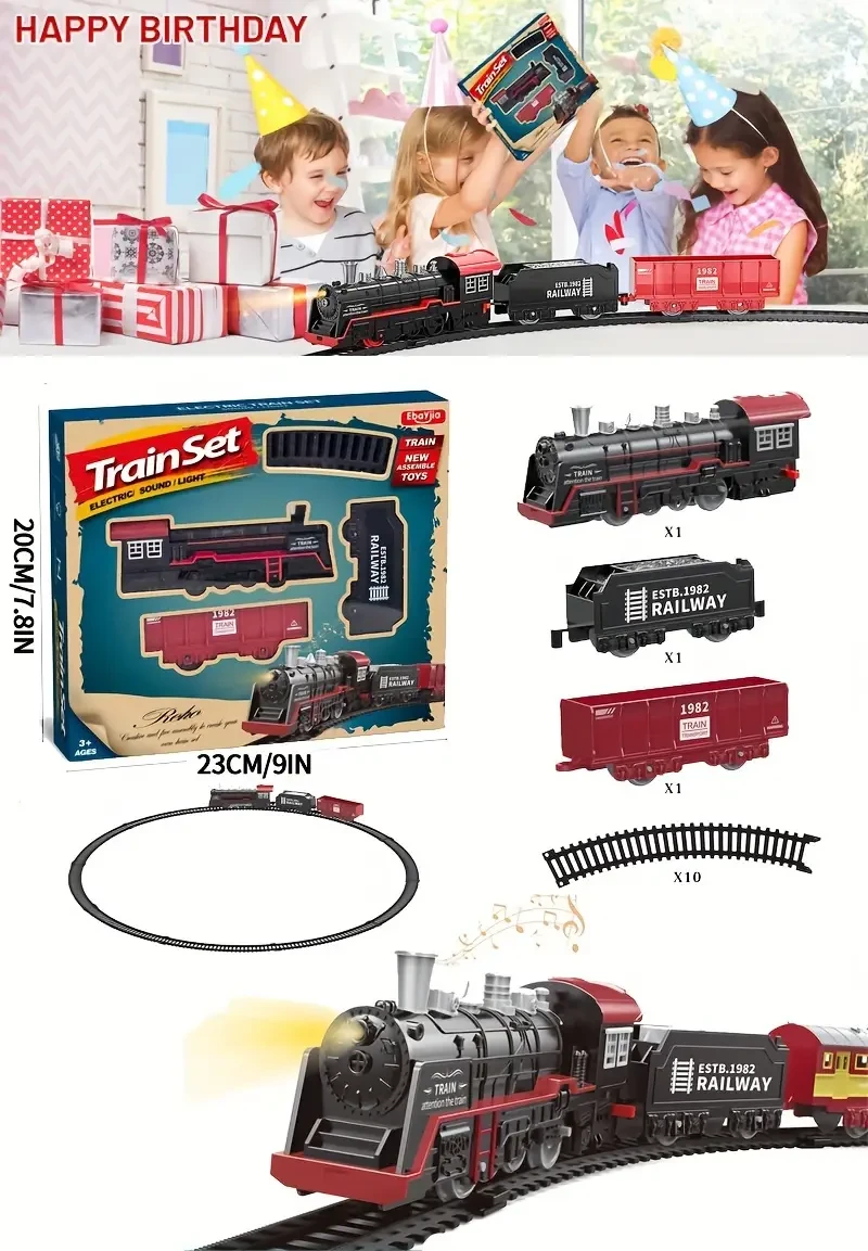 Tren eléctrico vintage con motor de vapor, luces y sonidos. Funciona con pilas (pilas AA no recargables incluidas). Regalo perfecto para Navidad, Halloween y Acción de Gracias.