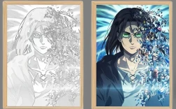 Marco de luz con peinado largo de Eren de Ataque a los Titanes