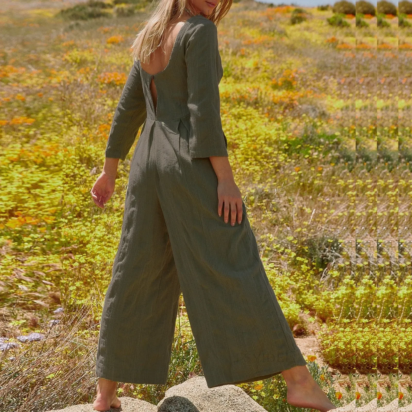 Pantalones anchos de una pieza, holgados y de manga larga