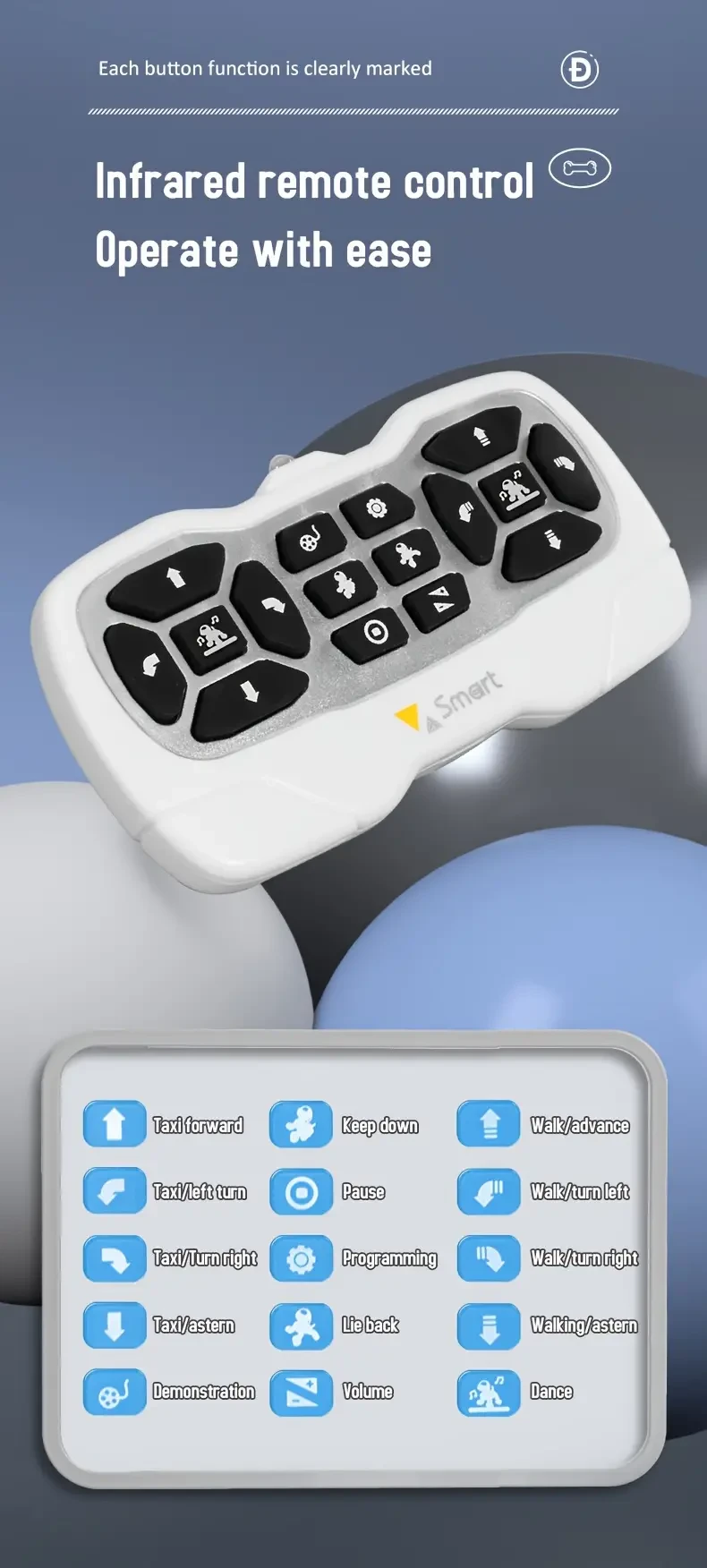 Perro robot inteligente, perro de juguete a control remoto, programación de efectos especiales, baile, cuentos clásicos, detección táctil, detección infrarroja, desarrollo intelectual, como regalo de Halloween y Navidad.