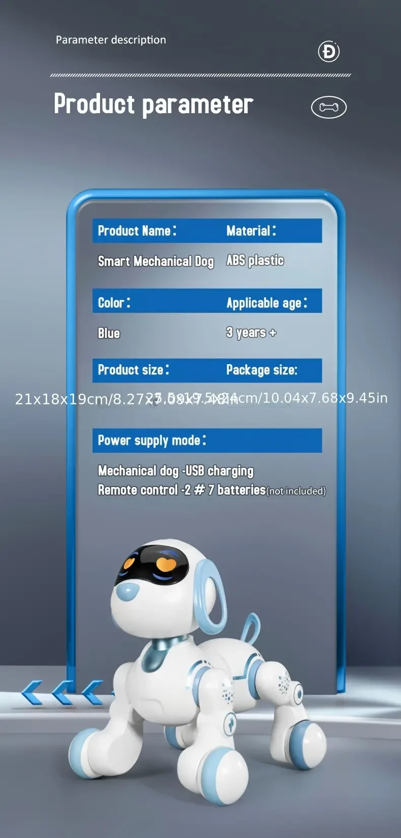 Perro robot inteligente, perro de juguete a control remoto, programación de efectos especiales, baile, cuentos clásicos, detección táctil, detección infrarroja, desarrollo intelectual, como regalo de Halloween y Navidad.