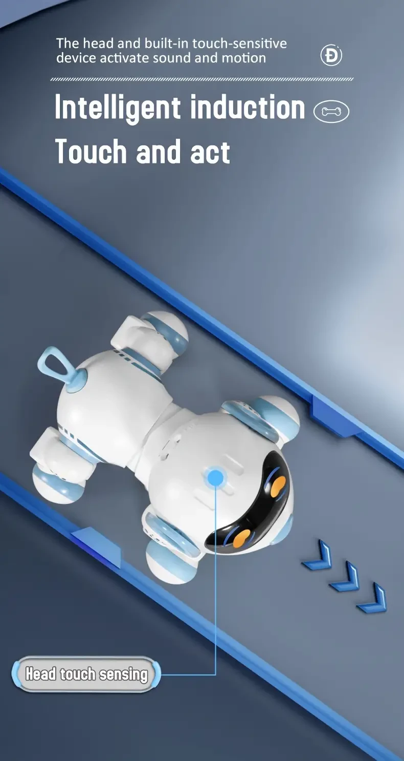 Perro robot inteligente, perro de juguete a control remoto, programación de efectos especiales, baile, cuentos clásicos, detección táctil, detección infrarroja, desarrollo intelectual, como regalo de Halloween y Navidad.