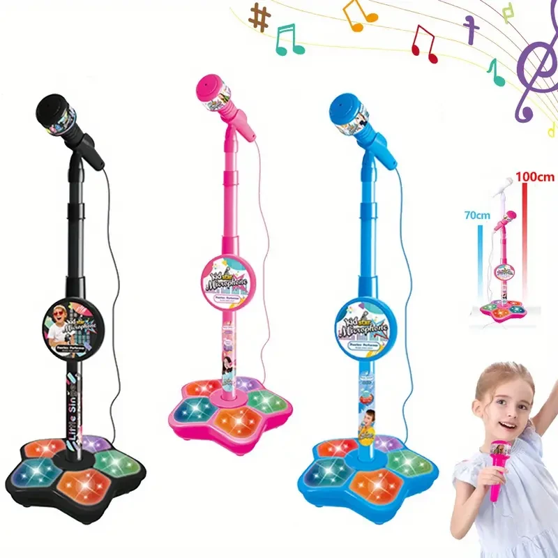 Micrófono con soporte, karaoke, canción, instrumento musical, juguete educativo para entrenar el cerebro, regalo de cumpleaños para niñas y niños, como Halloween y Navidad.