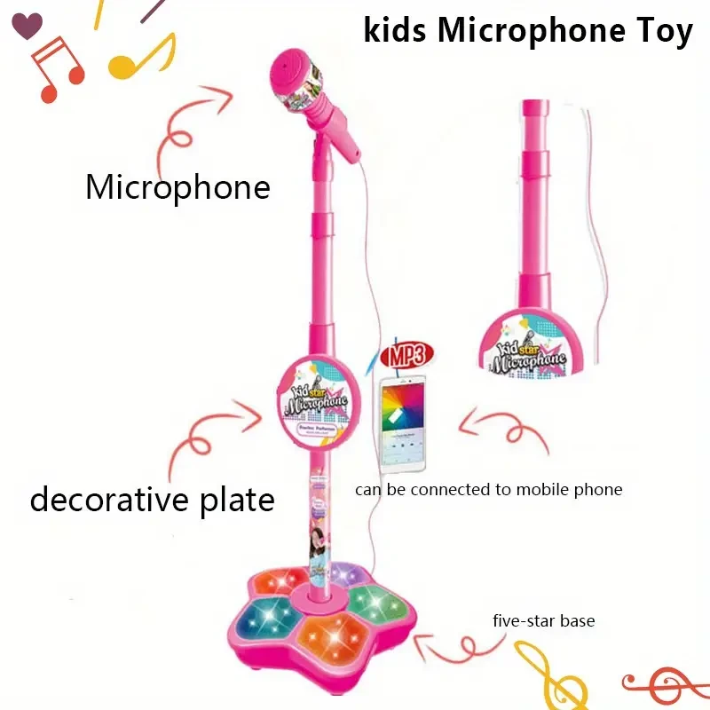 Micrófono con soporte, karaoke, canción, instrumento musical, juguete educativo para entrenar el cerebro, regalo de cumpleaños para niñas y niños, como Halloween y Navidad.