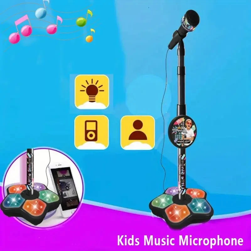 Micrófono con soporte, karaoke, canción, instrumento musical, juguete educativo para entrenar el cerebro, regalo de cumpleaños para niñas y niños, como Halloween y Navidad.