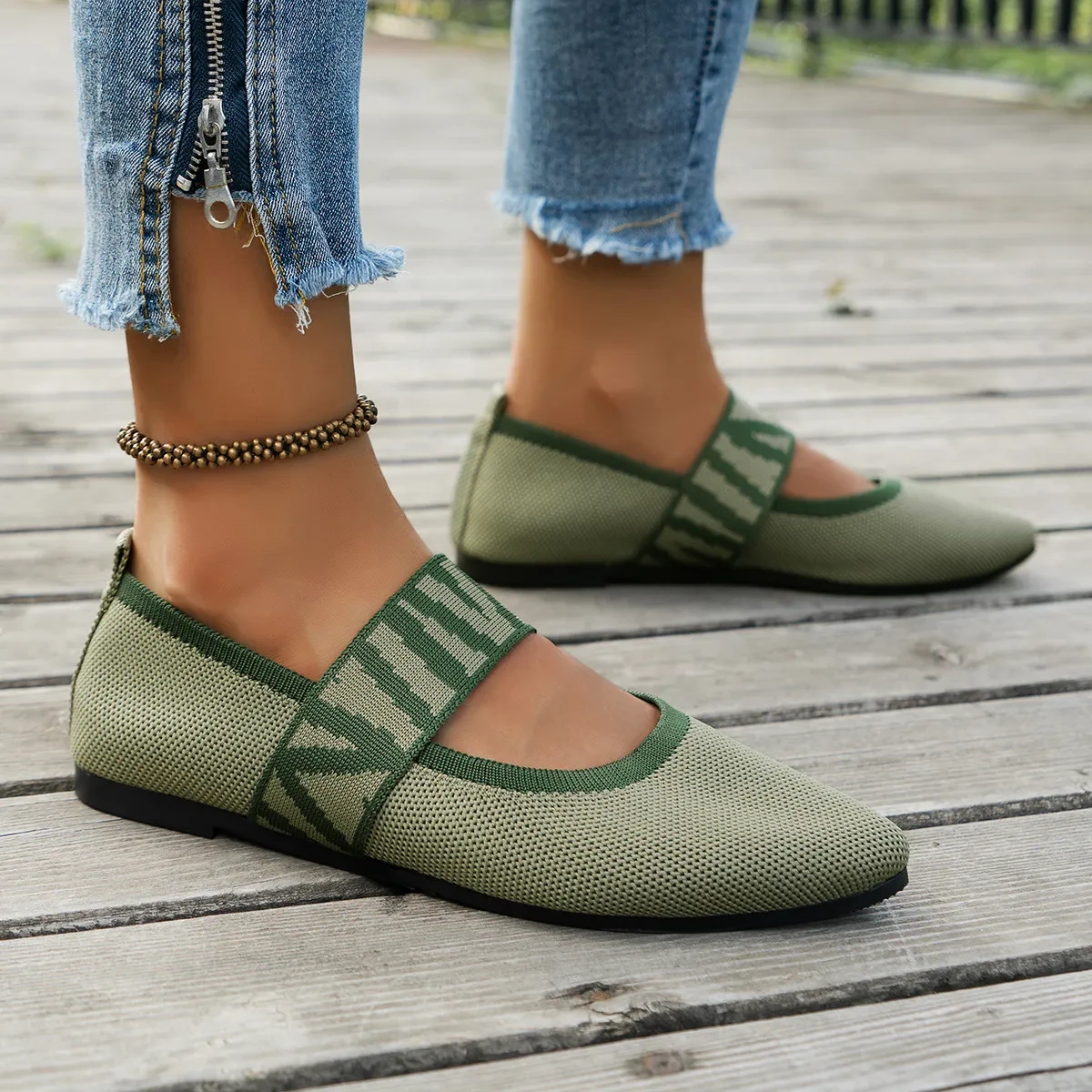 Zapatos planos a rayas, mocasines casuales de punta puntiaguda, zapatos cómodos para mujer