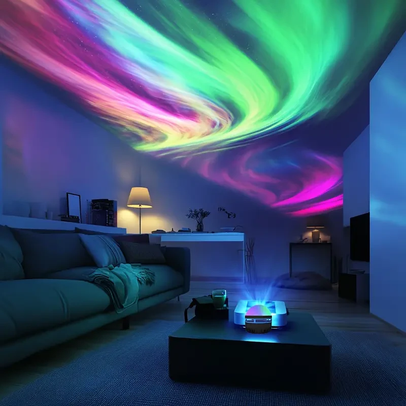 Lámpara proyector de estrellas Aurora y Galaxia con control remoto multicolor y USB