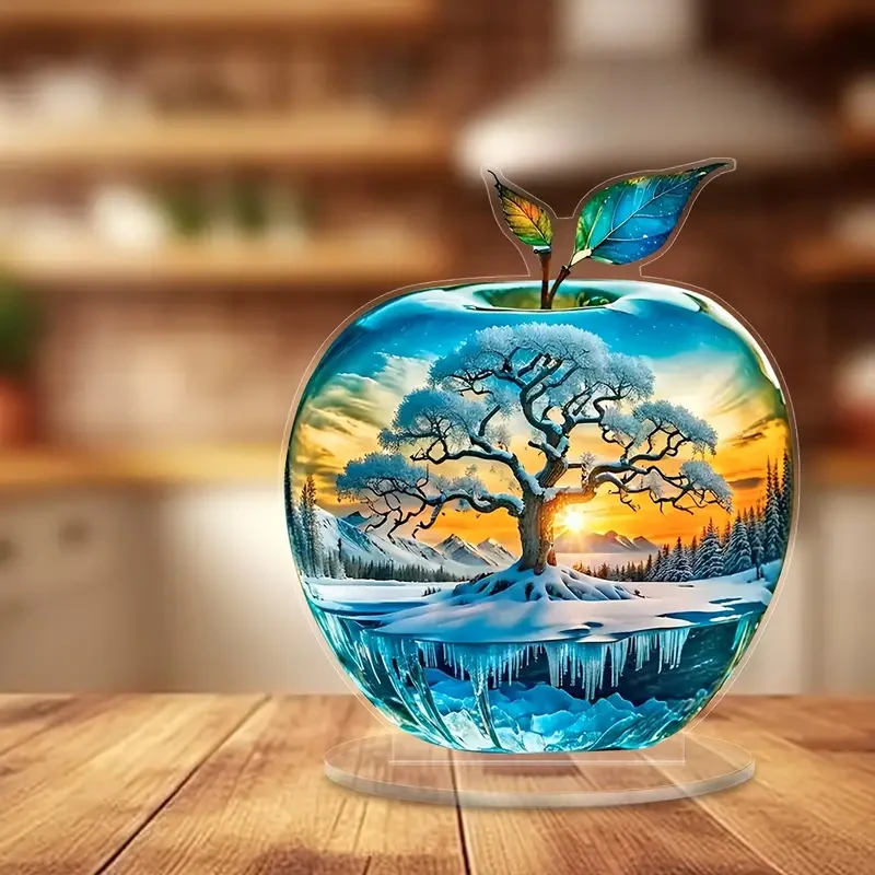 Adorno de escritorio acrílico con forma de árbol de la vida al atardecer y soporte