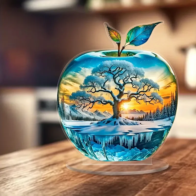 Adorno de escritorio acrílico con forma de árbol de la vida al atardecer y soporte