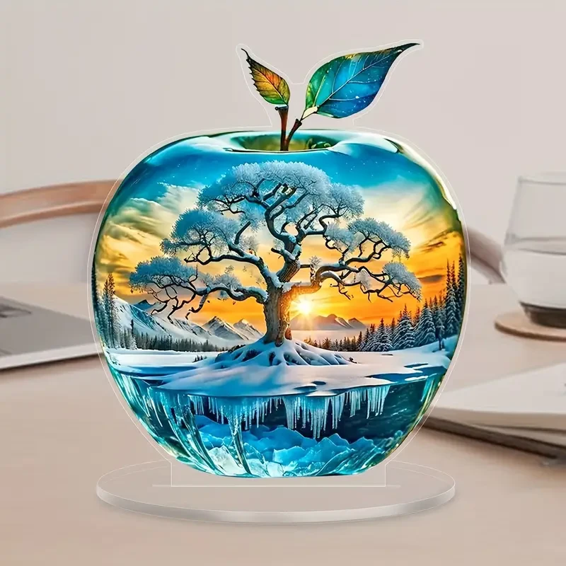 Adorno de escritorio acrílico con forma de árbol de la vida al atardecer y soporte