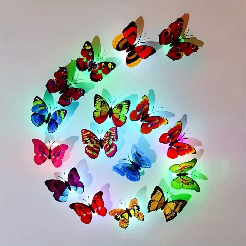 Mariposa de doble capa brillante 3D para decoración del hogar con reverso adhesivo