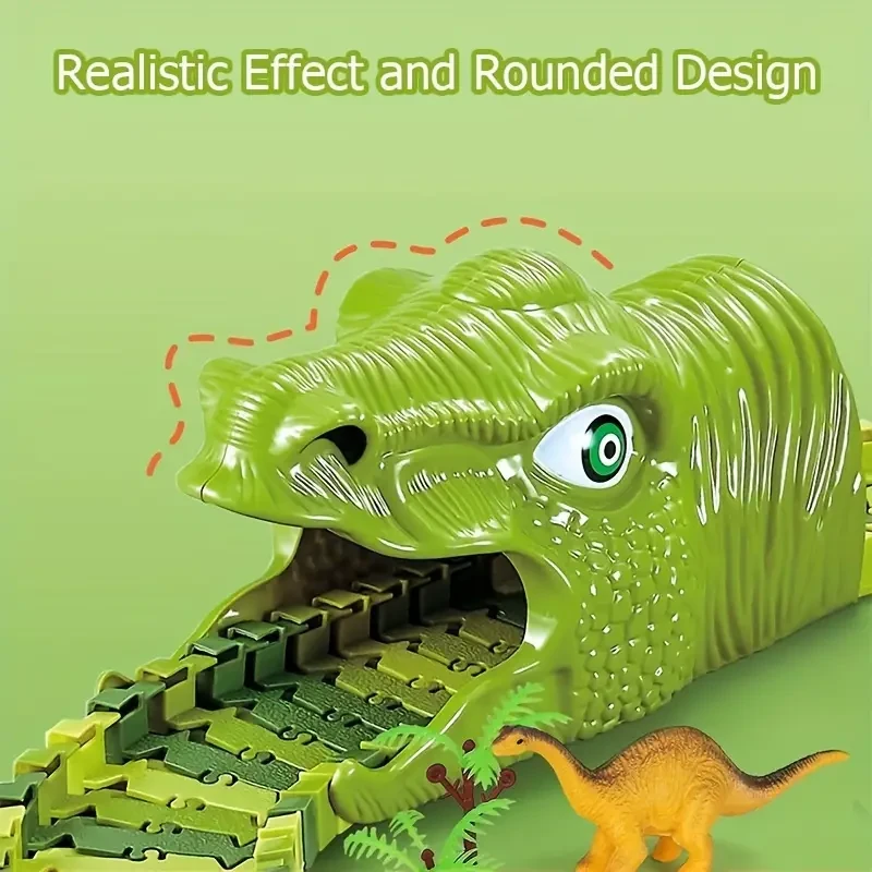 Pista de dinosaurios y coche eléctrico para niños: kit de carreras jurásicas para armar con pilas AA no recargables, el regalo ideal para los más pequeños.