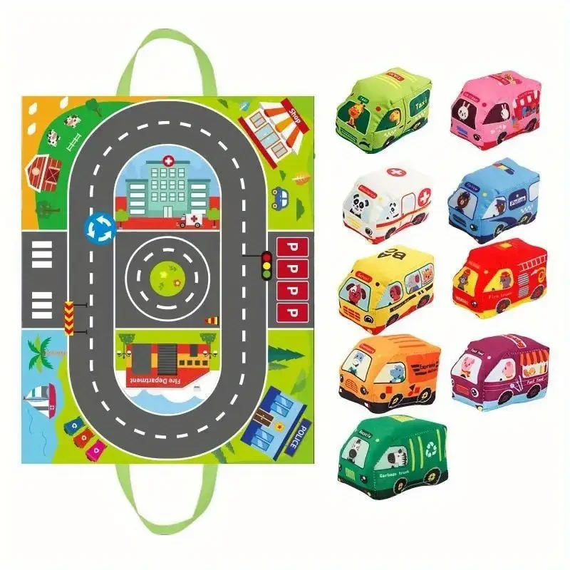 Juego de papel y campana con sonido incorporado KPOSKLI: Carretera interactiva con 8 vehículos coloridos y efectos de sonido para el aprendizaje temprano
