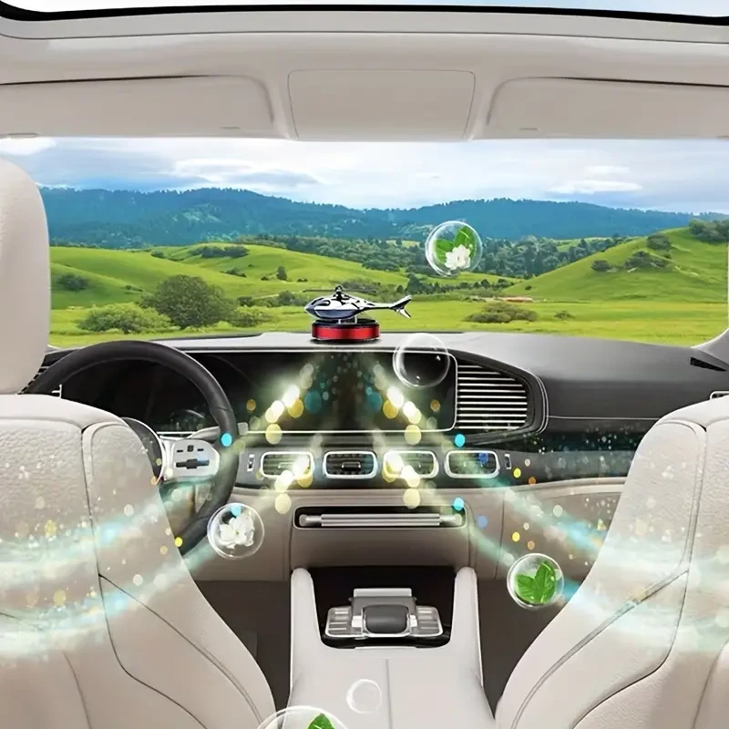 Ambientador solar para coche con forma de helicóptero, difusor metálico de alta calidad.