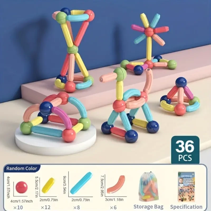 Juego de 36 bolas y palos magnéticos: un regalo colorido y fácil de montar.