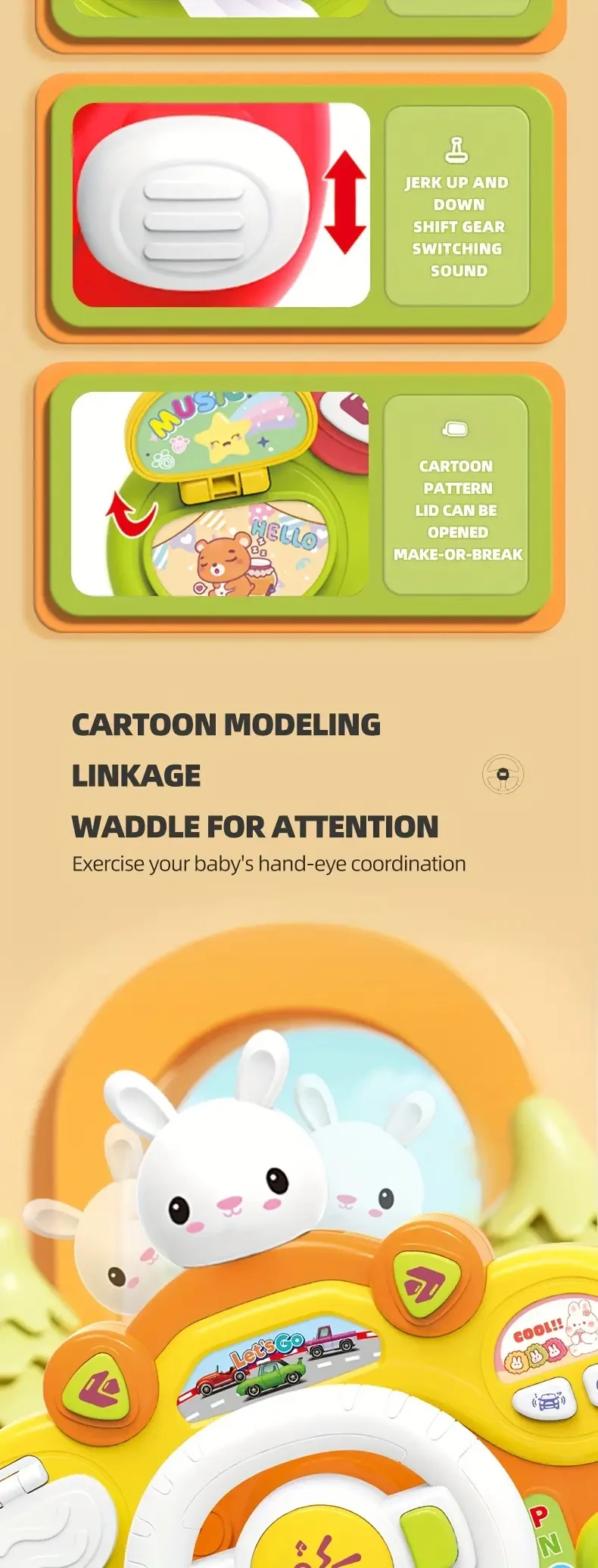 Volante interactivo para niños: luces y música divertidas, funciona a pilas, regalo perfecto para Halloween, Acción de Gracias, Navidad y cumpleaños.