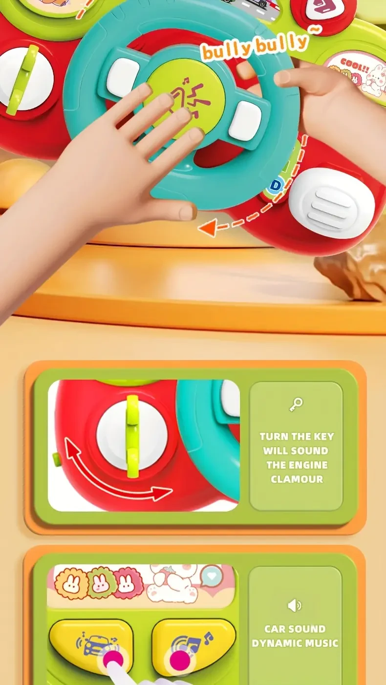 Volante interactivo para niños: luces y música divertidas, funciona a pilas, regalo perfecto para Halloween, Acción de Gracias, Navidad y cumpleaños.