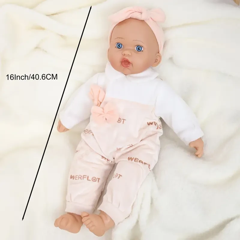 Muñeca Reborn de 40,64 cm, de alta calidad, pintada a mano, con cuerpo de tela suave y cabello enraizado. Perfecta para Halloween, Acción de Gracias, Navidad o Pascua. Adecuada para edades de 3 a 6 años.