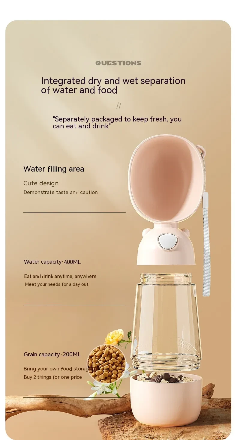 Botella de agua portátil para perros, recipiente para comida y agua, comedero para mascotas, bebederos para viajes al aire libre, dispensador de agua.