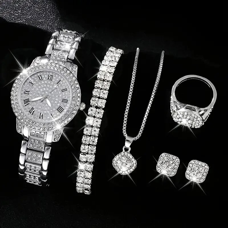 Lujoso reloj de cuarzo con diamantes de imitación - conjunto