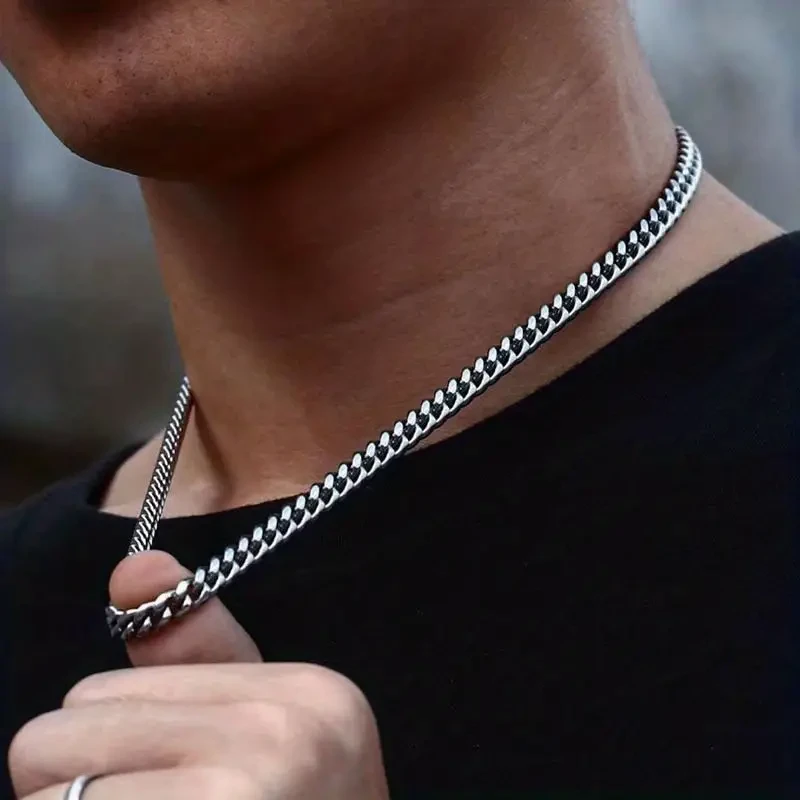 1 collar de cadena cubana de acero de titanio para hombre