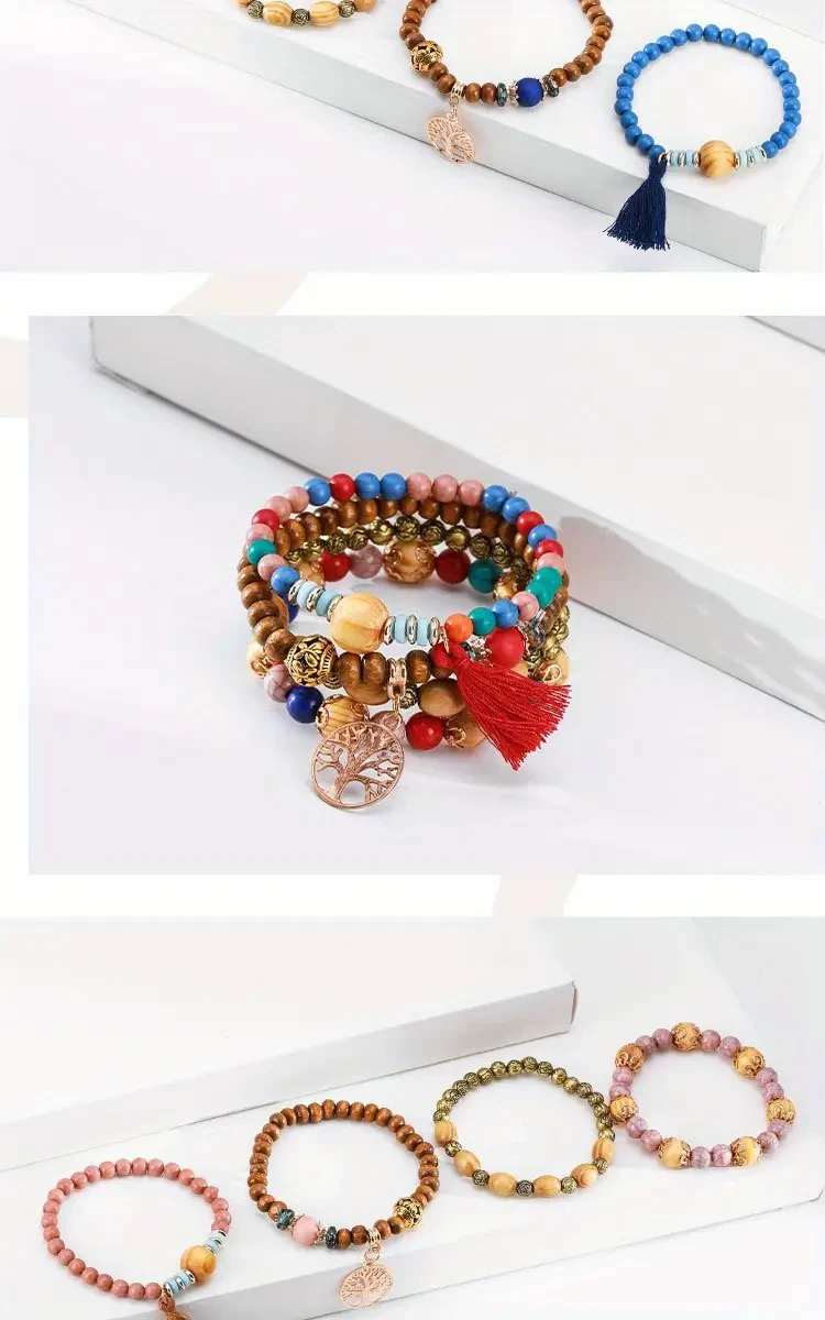 Conjunto boho chic de pulseras con dijes del árbol de la vida.
