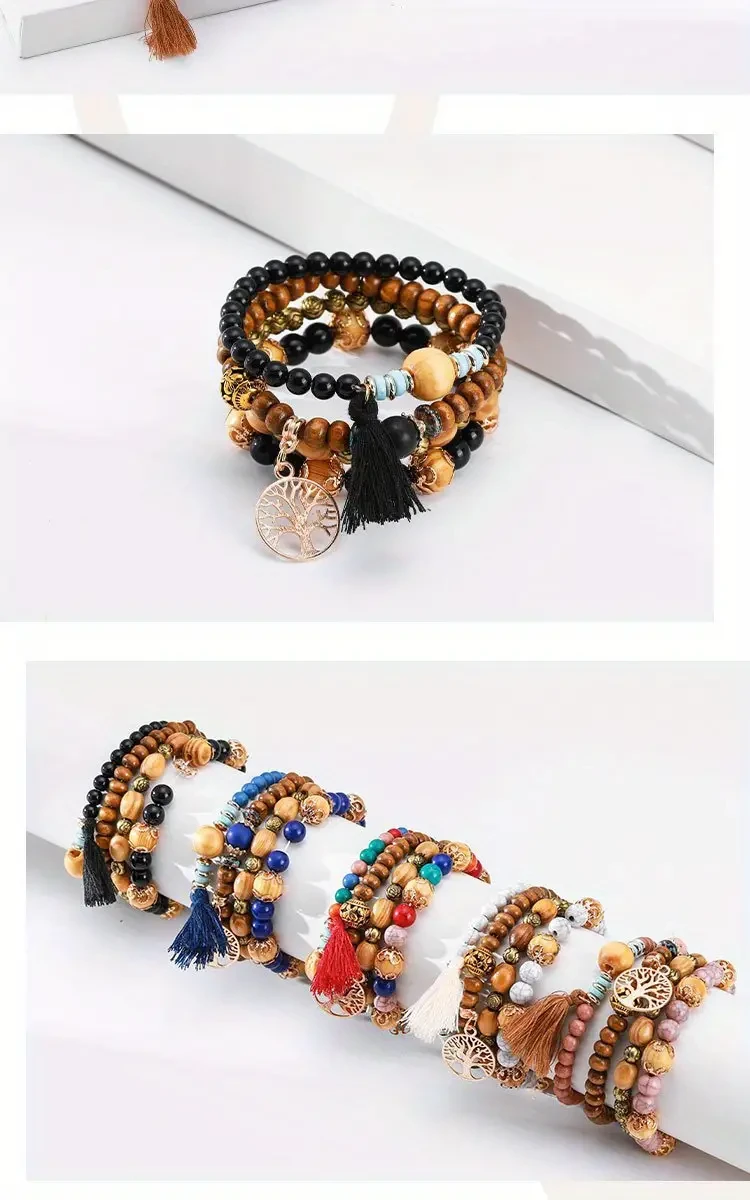 Conjunto boho chic de pulseras con dijes del árbol de la vida.