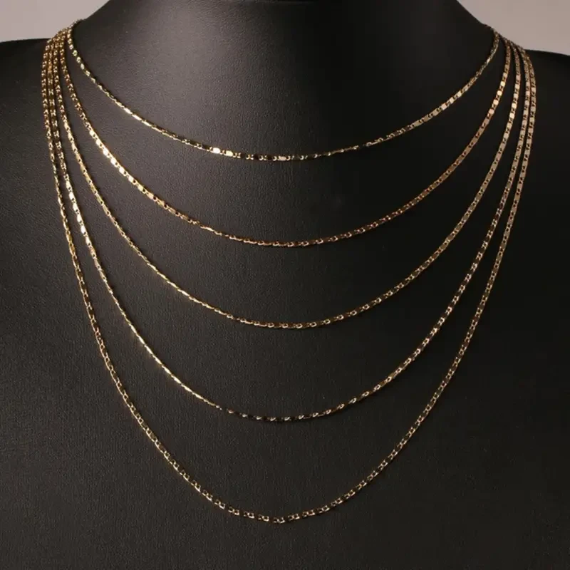 Cadena de collar punk italiana plana de oro de 18 quilates