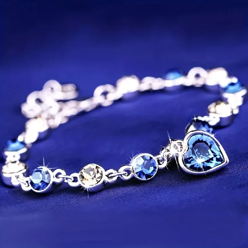 Pulsera de diamantes de imitación con corazón radiante del océano