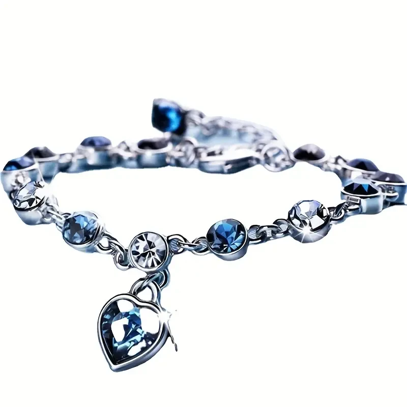 Pulsera de diamantes de imitación con corazón radiante del océano