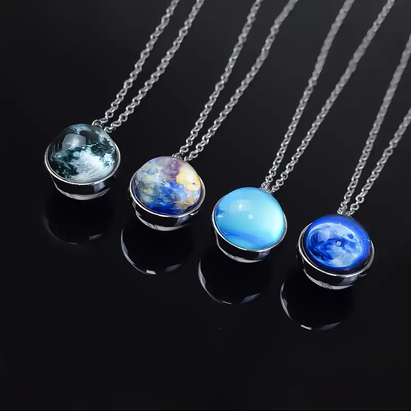 1 collar con colgante de bola de cristal del sistema solar único