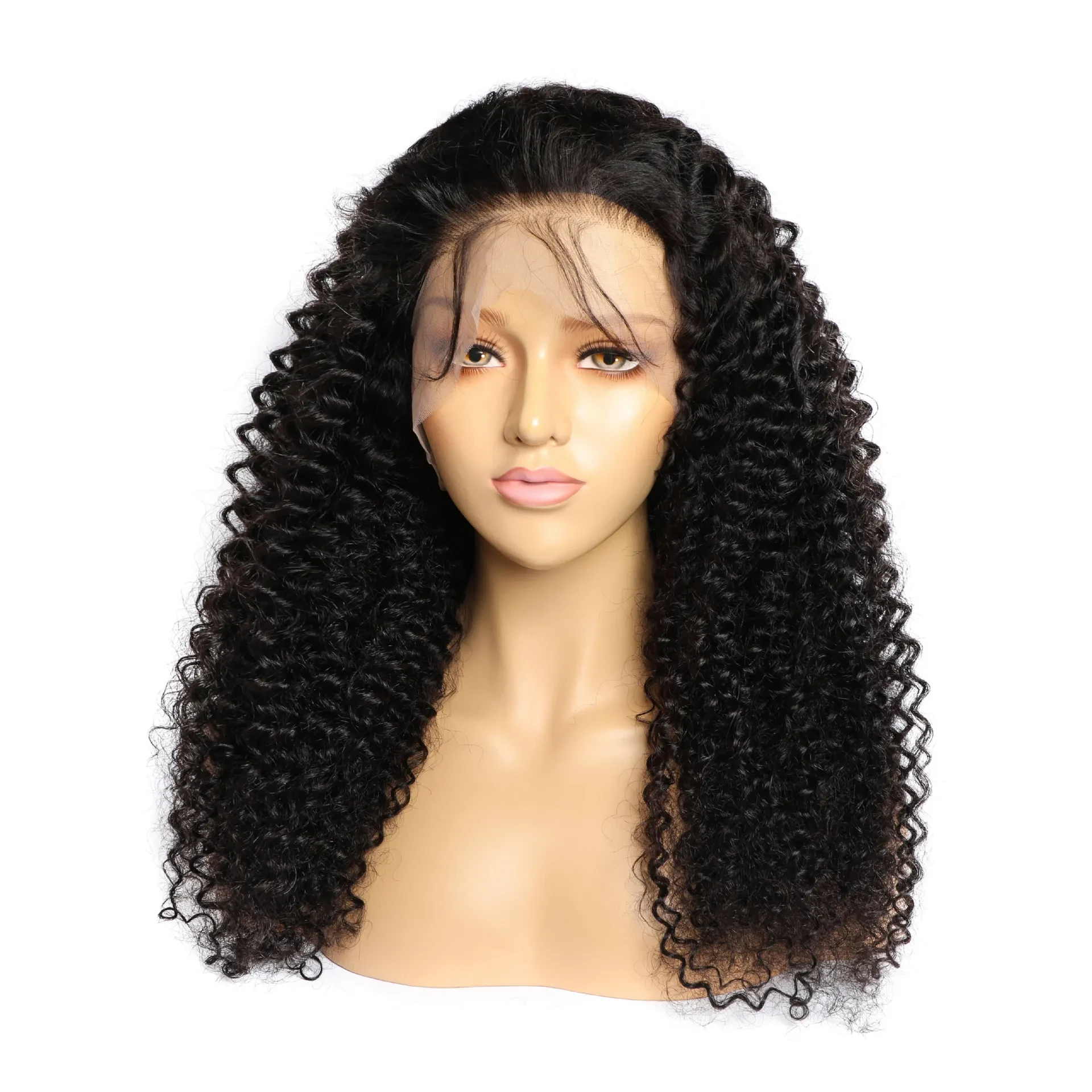 Peluca de cabello humano rizado con encaje