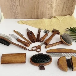 Peine para mascotas de madera maciza antiguo para quitar el pelo