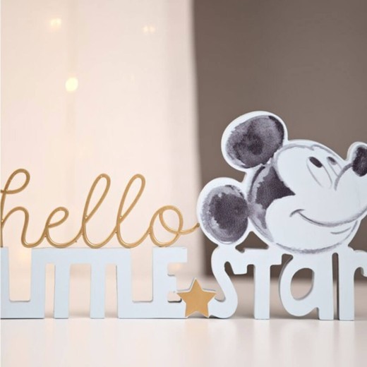 Placa con palabras: Mickey Mouse Hola Estrellita