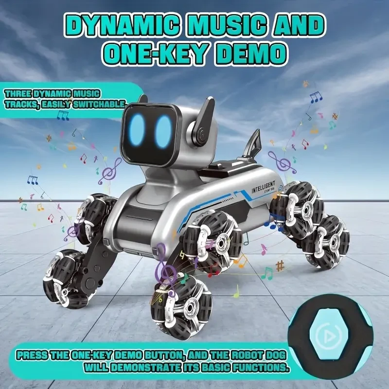 Perro robot de control remoto 8WD con control por gestos y luces LED: juguete todoterreno para niños