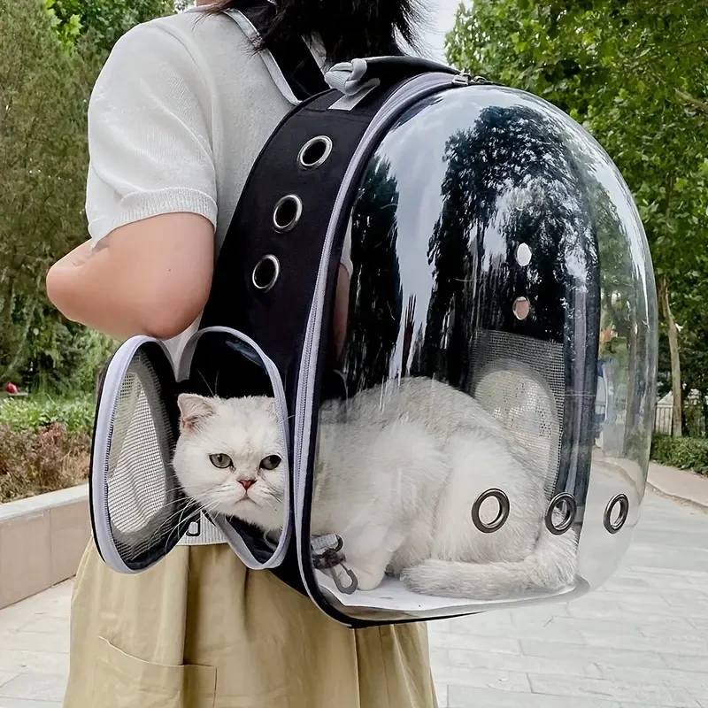 Mochila transparente transpirable para gatos con cápsula espacial - Transportín acrílico duradero para mascotas