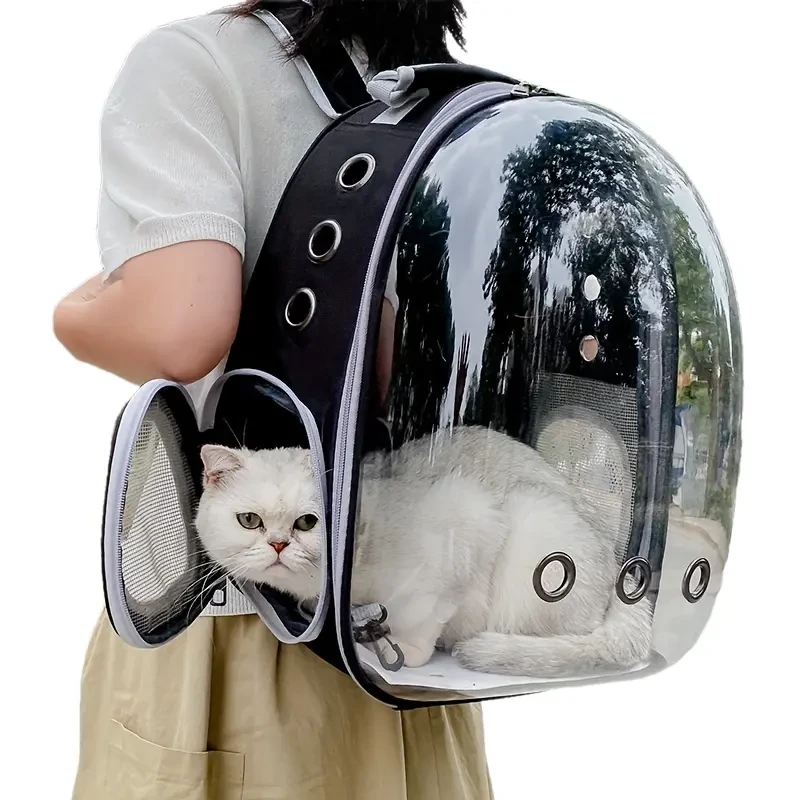 Mochila transparente transpirable para gatos con cápsula espacial - Transportín acrílico duradero para mascotas
