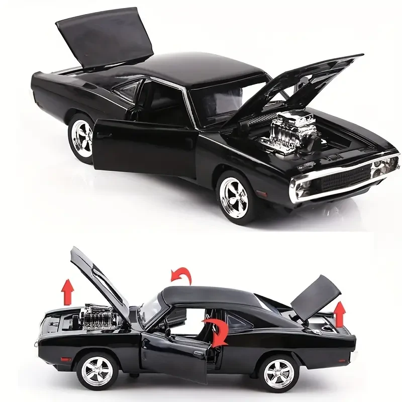 Modelo clásico de coche de aleación fundida a presión a escala 1:32 con puertas que se abren, sonido y efectos de luz.