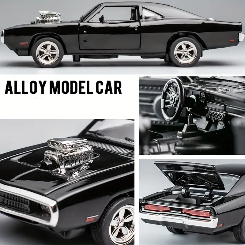 Modelo clásico de coche de aleación fundida a presión a escala 1:32 con puertas que se abren, sonido y efectos de luz.